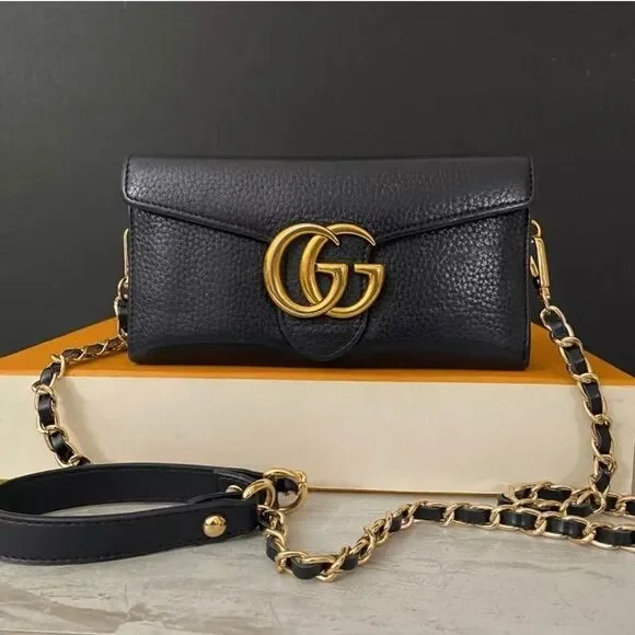 GUCCI GG Leather Long Wallet to Shoulder Bag 💼 Black - Picture 3 of 17